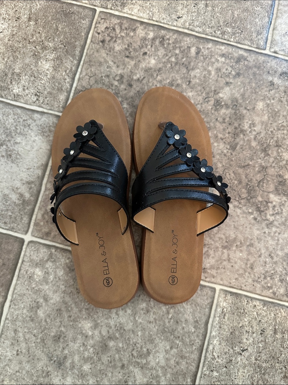 Black Floral Strap Slide Sandals